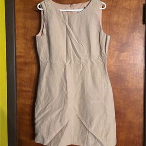 Vintage ANN TAYLOR Womens Tan Pencil Dress 12 Silk/Linen BNWT